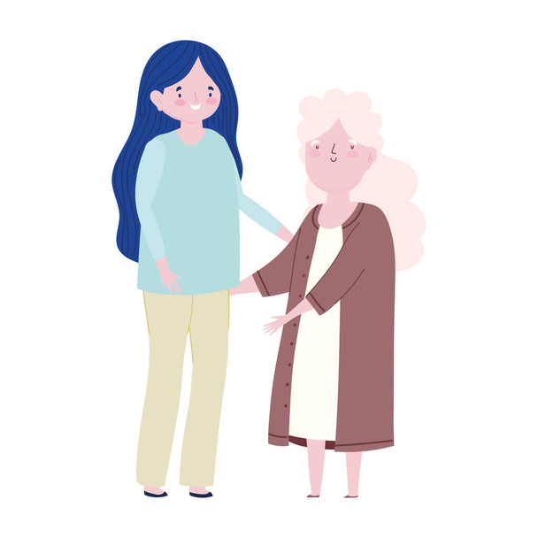 οικογένεια μητέρα και γιαγιά μαζί χαρακτήρα κινουμένων σχεδίων - Διάνυσμα, εικόνα