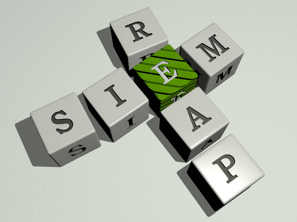 SIEM REAP σταυρόλεξο με κυβικά γράμματα ζάρια. 3D απεικόνιση. καμπόδια και angkor - Φωτογραφία, εικόνα