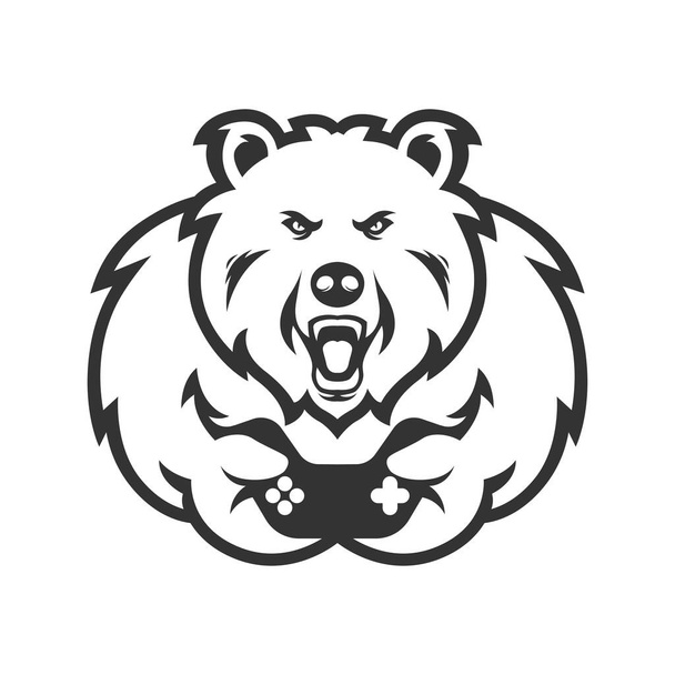bear with joystick. e sport logo - Vector, Image