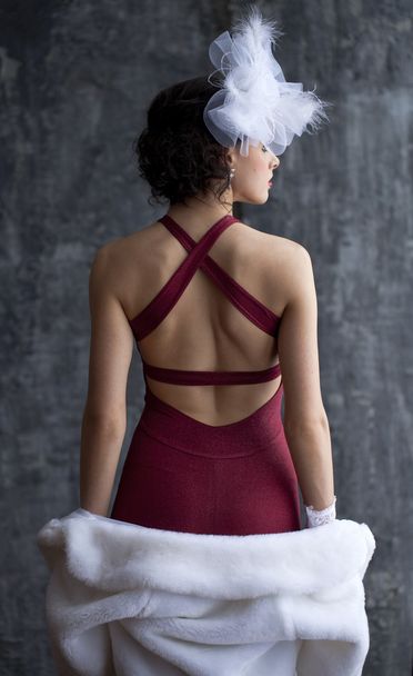 Fashion model in long red dress - Фото, изображение