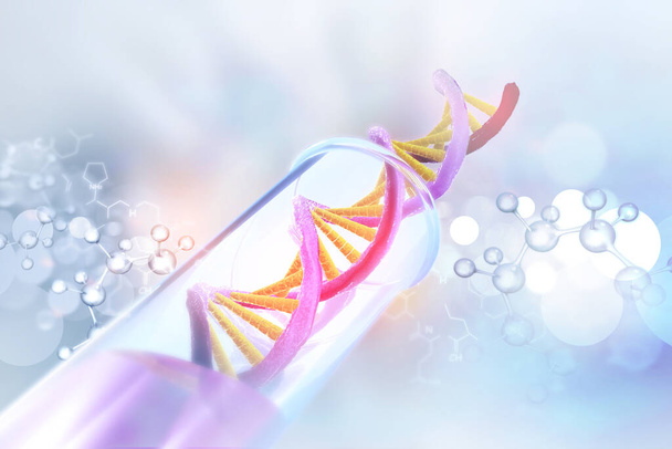 Клетка ДНК на пробирке с научным прошлым. 3d иллюстрация - Фото, изображение