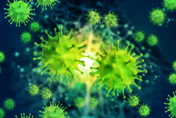 Viruszelle auf wissenschaftlichem Hintergrund. 3D-Illustration - Foto, Bild