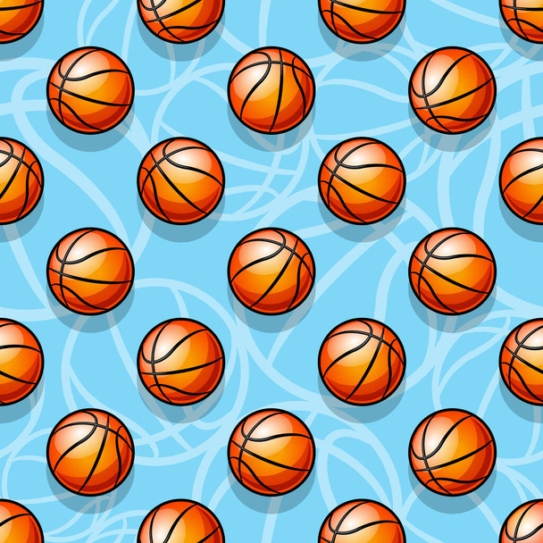 バスケットボールボールでシームレスなパターン。ベクトルイラスト。壁紙、カバー、ラッパー、包装、ファブリック、テキスタイルデザイン、あらゆる種類の装飾に最適です。. - ベクター画像
