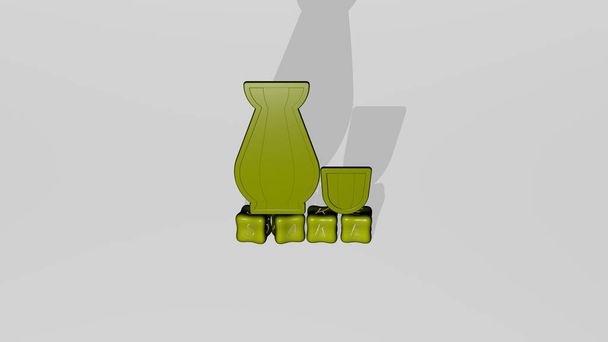 Kübik harflerin metnindeki SAKE 3D simgesi. Üç boyutlu illüstrasyon. Japonca ve Japonca - Fotoğraf, Görsel