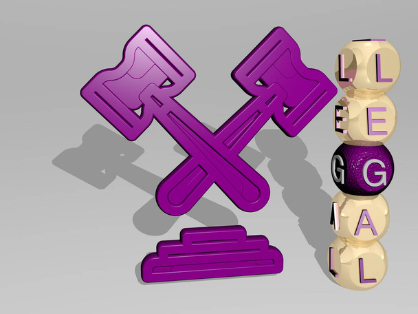 JOGI 3D ikon mellett a függőleges szöveg az egyes betűk. 3D illusztráció. üzleti tevékenység és koncepció - Fotó, kép