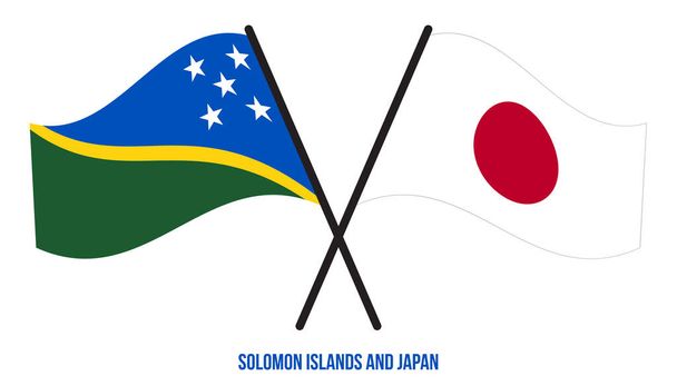 Solomon Islands and Japan Flags Crossed And Waving Flat Style. Official Proportion. Correct Colors. - Vector, Image