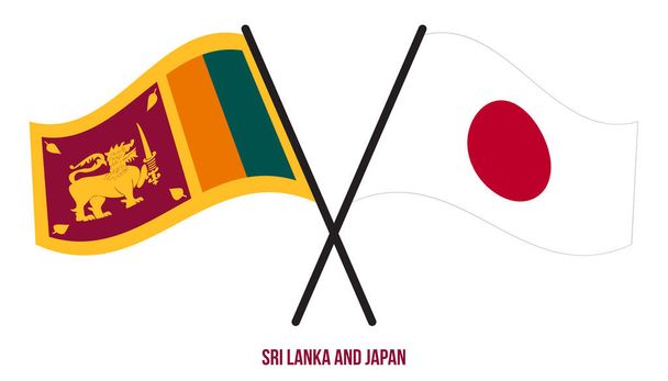 Sri Lankan ja Japanin liput ylittivät ja heiluttivat tasaista tyyliä. Virallinen osuus. Oikeat värit. - Vektori, kuva