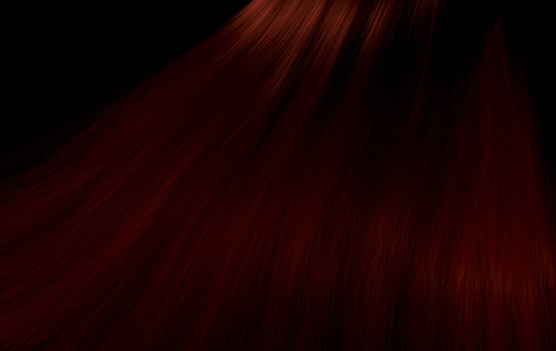 A closeup view of a head of shiny straight red hair in a wavy curved style - 3D render - Photo, Image