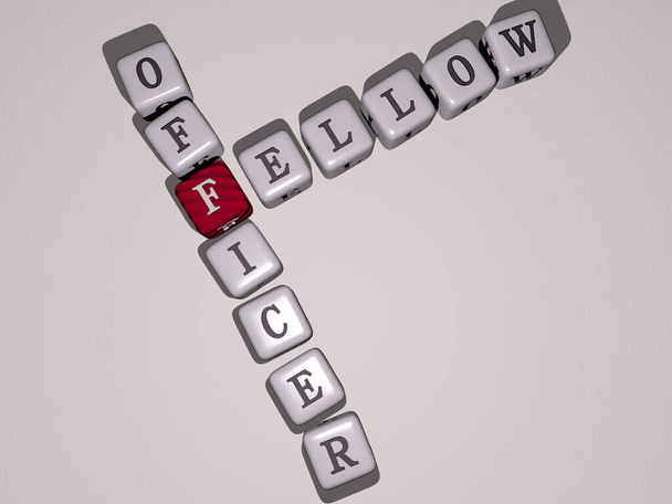 FELLOW OFFICER Kreuzworträtsel durch Würfel Buchstaben. 3D-Illustration. Hintergrund und Konzept - Foto, Bild