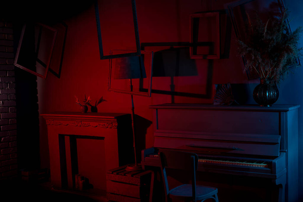 interior of old decorated dark studio - Photo, Image