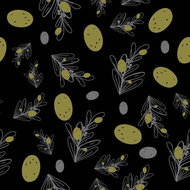 Hand drawn olives seamless pattern for your design. Seamless background - ベクター画像