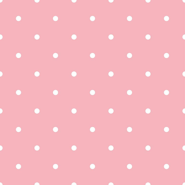 Patrón sin costuras vectorial con pequeños lunares blancos sobre un fondo rosa pastel. Para tarjetas, álbumes, fondos, artes, manualidades, telas, decoraciones o álbumes de recortes - Vector, Imagen