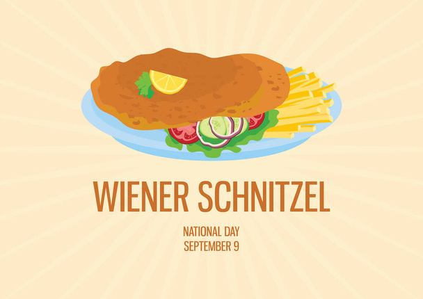 National Wiener Schnitzel Day vector. Fried schnitzel with garnish vector. Austrian cuisine specialty. Wiener Schnitzel Day Poster, September 9. Important day - Vector, Image