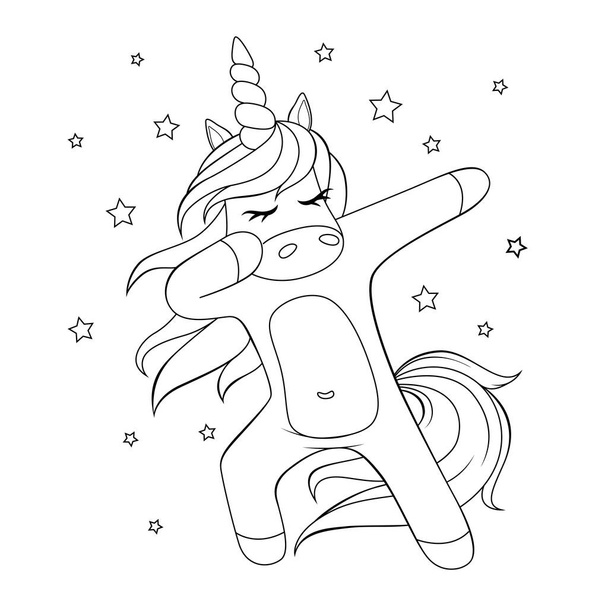 Cute dabbing unicorn. Black and white vector illustration for coloring book - ベクター画像
