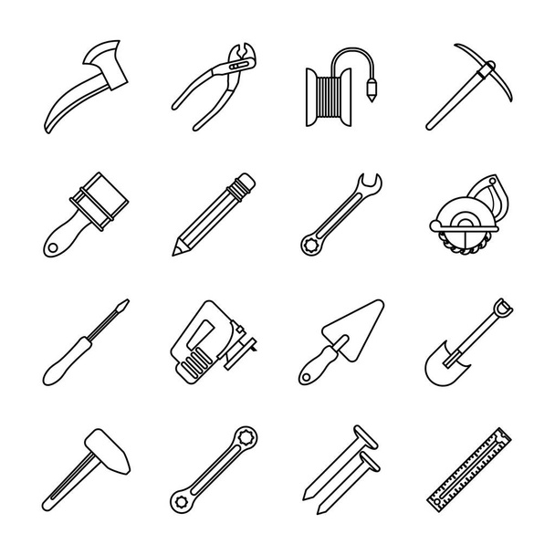 bundel van zestien tools set pictogrammen - Vector, afbeelding