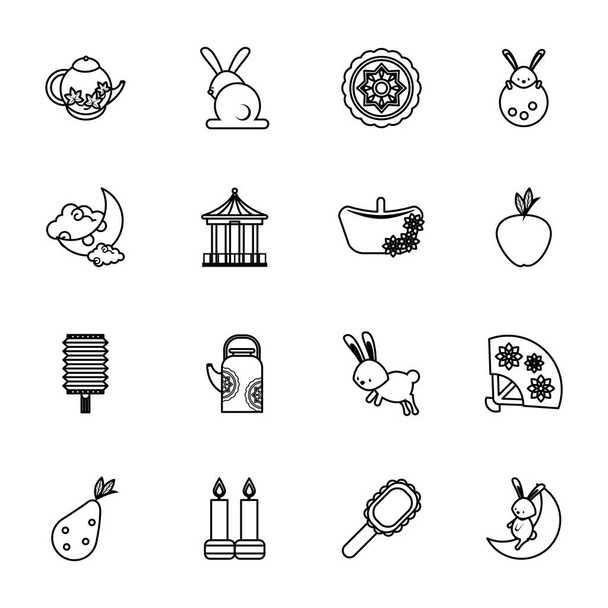 sixteen chinese moon festival set items - Vector, Image