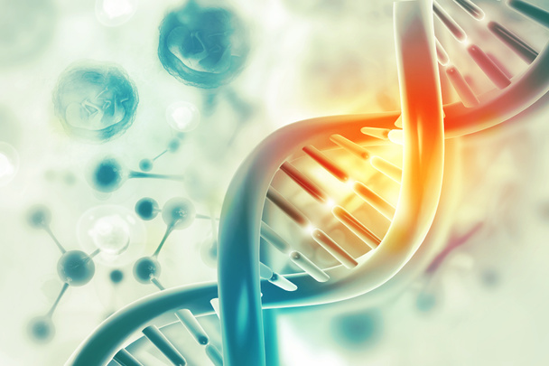 DNA cell on scientific background. 3d illustration - Foto, Imagem