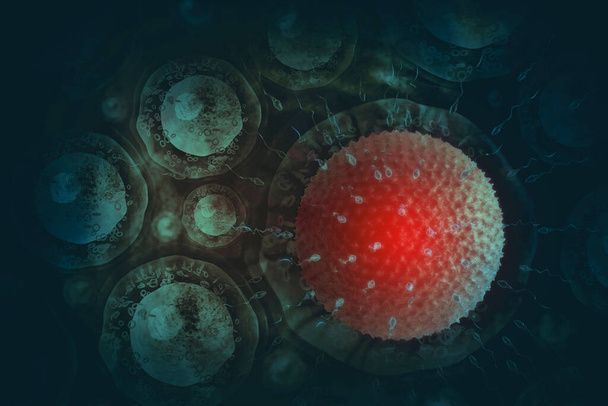 Сперматозоїди та яйцеклітини на науковому фоні. 3d ілюстрація
 - Фото, зображення