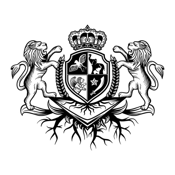 王冠のロゴ入りクレストライオンイラスト - ベクター画像