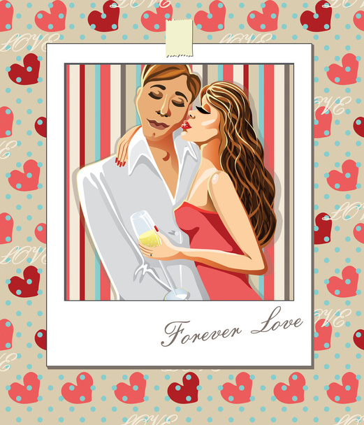Kissing couple. Polaroid picture on the wall - Vector, Image