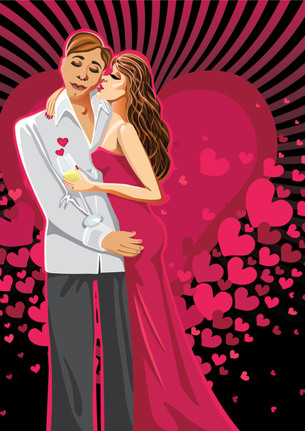 Kissing man and woman on hearts.Illustration - Vector, Image