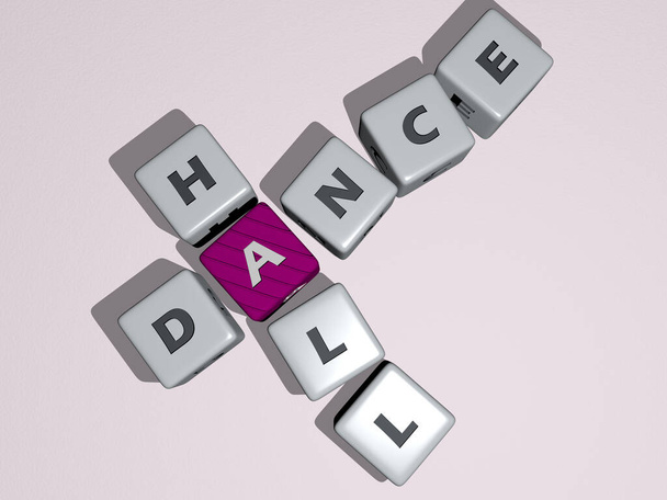 DANCE HALL σταυρόλεξο με κυβικά γράμματα ζάρια. 3D απεικόνιση. υπόβαθρο και χορός - Φωτογραφία, εικόνα