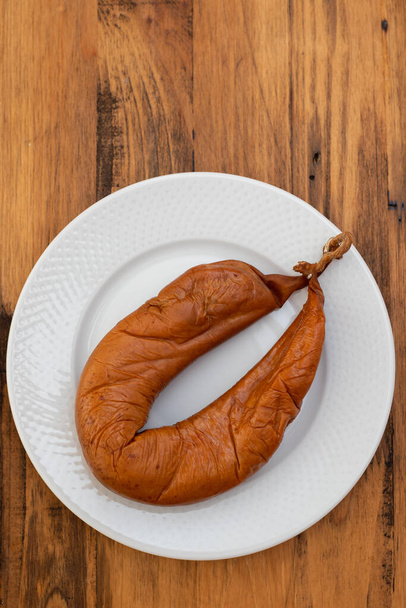 typical portuguese sausage Farinheira with bread on white plate   - Photo, image