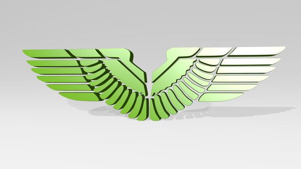 3Dアイコン鋳造影翼.3Dイラスト。背景と鳥 - 写真・画像