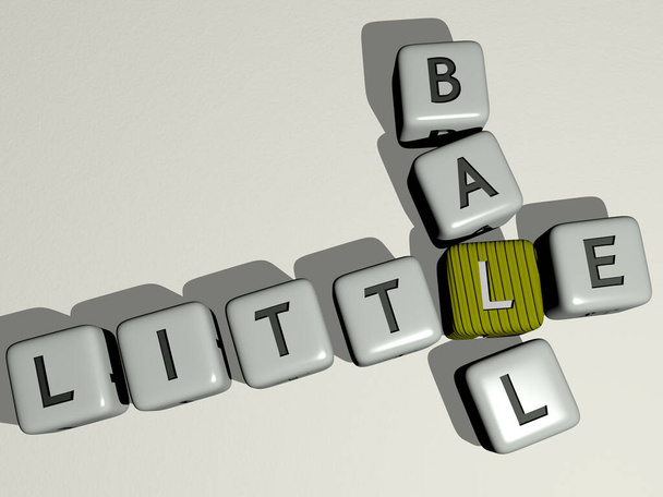LITTLE BAL kruiswoordraadsel door kubieke dobbelstenen letters. 3D illustratie. meisje en kind - Foto, afbeelding
