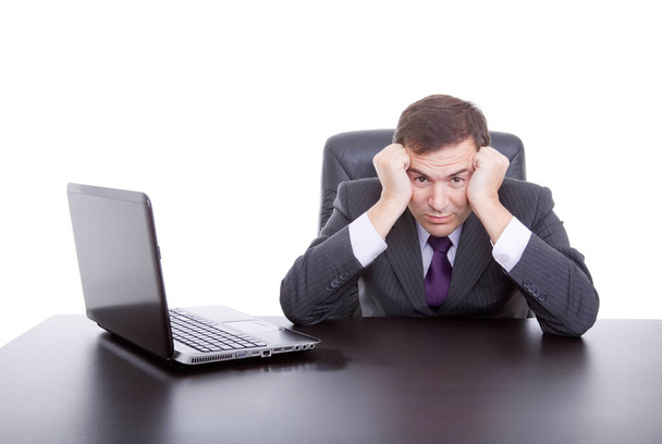 worried business man working with is laptop - Foto, Imagen