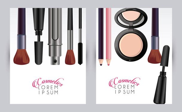 letterings and make up cosmetics in white backgrounds - Vector, Image