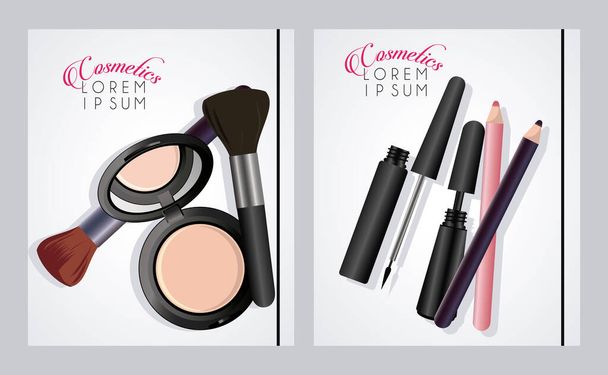 letterings and make-up cosmetics in white backgrounds - Vector, Image