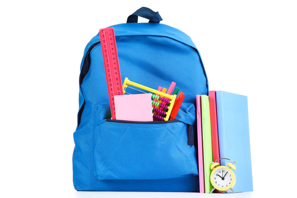 Backpack with school supplies isolated on white background - Valokuva, kuva