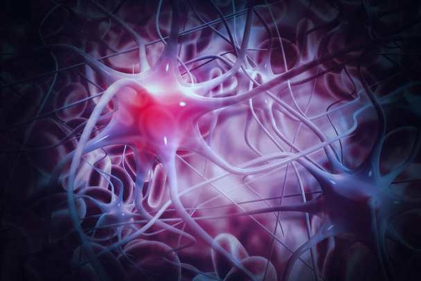 Bilimsel altyapıdaki nöronlar. 3d illüstrasyon  - Fotoğraf, Görsel