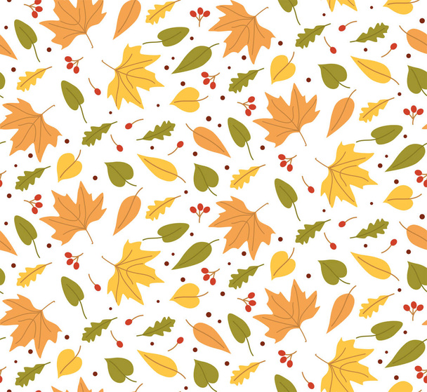 Autumn seamless pattern pattern wih colorful leaves. Flat vector illustration. - Vecteur, image