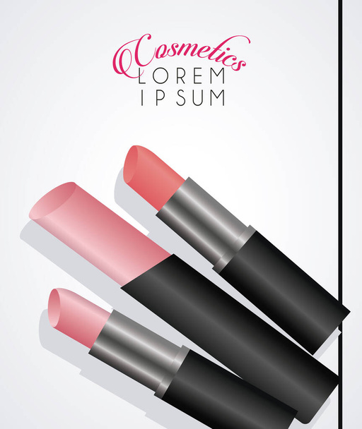lettering and make up lipstick cosmetics in white background - Vector, Image