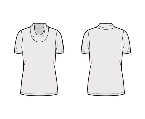 Chawl jersey cuello alto jersey técnica moda ilustración con mangas cortas, cuerpo de gran tamaño, longitud de la túnica.  - Vector, Imagen