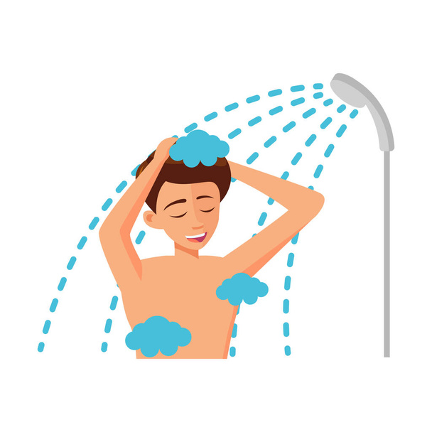 男性の漫画のキャラクターのフラットデザインは、シャワーを浴び - ベクター画像