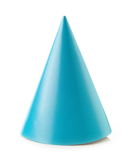 kék papír party kalap elszigetelt fehér háttér - Fotó, kép