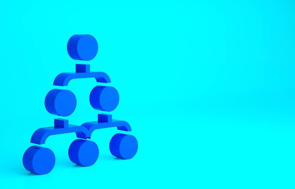 青の背景に分離された青のビジネス階層の組織図のインフォグラフィックアイコン。企業組織のグラフィック要素。最小限の概念。3Dイラスト3Dレンダリング. - 写真・画像