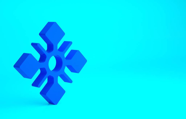Icono de copo de nieve azul aislado sobre fondo azul. Concepto minimalista. 3D ilustración 3D render. - Foto, Imagen