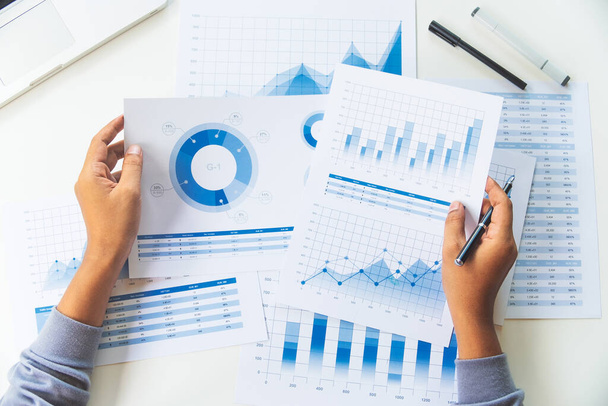 businessman working data document graph chart report marketing research development planning management strategy analysis financial accounting. Conceito de escritório comercial. - Foto, Imagem
