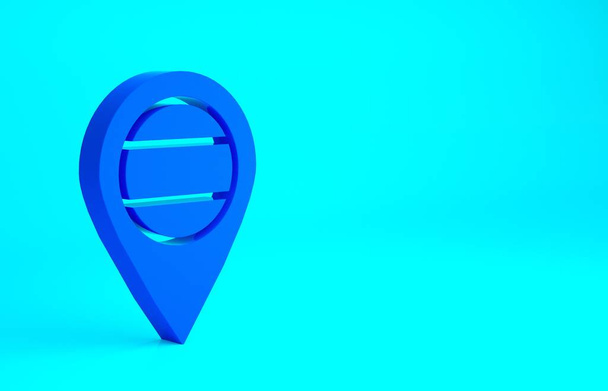 Blue Location Rusko ikona izolované na modrém pozadí. Navigace, ukazatel, poloha, mapa, GPS, směr, místo, kompas, koncept hledání. Koncept minimalismu 3D ilustrace - Fotografie, Obrázek