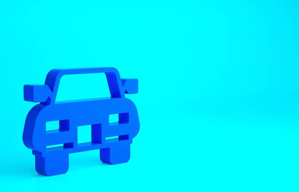 Icono del coche azul aislado sobre fondo azul. Concepto minimalista. 3D ilustración 3D render. - Foto, imagen