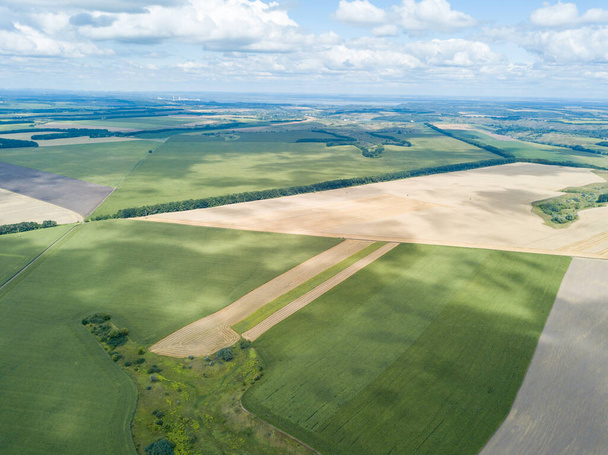 Vue aérienne par drone des champs agricoles ukrainiens. - Photo, image