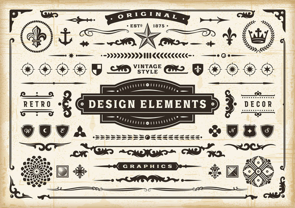 Vintage Original Design Elements Set. Editable EPS10 vector illustration in retro style with transparency. - Vector, Imagen