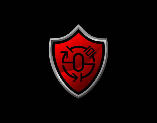 Logo de la letra de Electro Shield O con código eléctrico y diseño moderno del escudo. Seguridad O Plantilla de diseño de protección de iconos. - Vector, Imagen