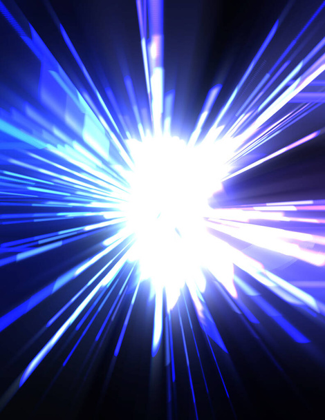 Futuristic lens flare. Light explosion star with glowing particles and lines. Beautiful abstract rays background. - 写真・画像
