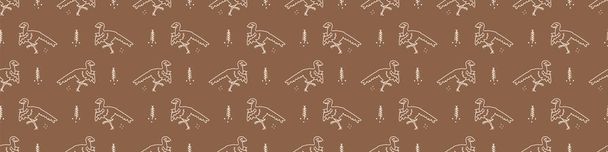 Seamless background archaeopteryx dinosaur gender neutral baby border pattern. Simple whimsical minimal earthy 2 tone color. Kids nursery decor edging fashion ribbon trim. - Vector, Image