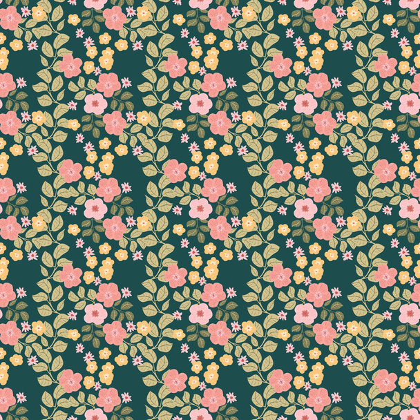 Vintage pattern in simple flowers of buttercup. Floral seamless background for romantic country wedding, textile, covers, manufacturing, wallpapers, print, gift wrap - Vektor, obrázek